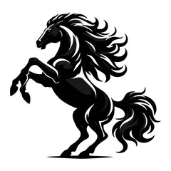 Bold and Beautiful Rearing Horse Vector in Engraving Style Featuring Strong Muscles and Flowing Hair for Poster and Tattoo Artwork