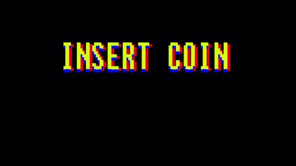 Insert coin in text titles. Classic arcade, vintage, retro 8-bit video game style. 