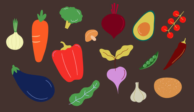 Vegetables and fruits Vector Illustrator Set