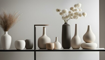 Modern Harmony: A Minimalist Shelf with Ceramic Vases