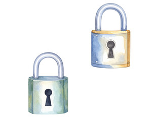 Naklejka premium Metal padlock set for security and protection 