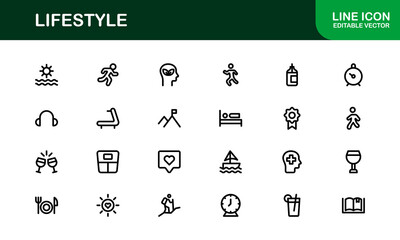 Lifestyle Icon Collection. Clean Line Art for Health, Fitness, Travel, and Personal Growth Themes