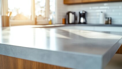 Sunlit modern kitchen countertop detail