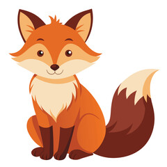 Fototapeta premium Adorable cartoon fox sitting and smiling with a fluffy tail on a white background