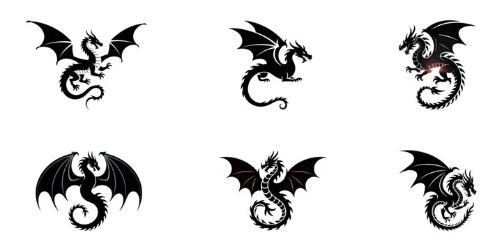 dragon icon minimal silhouette style vector art illustration on a white background, Dragon silhouettes set. Black dragon collection. Vector illustration, Godzilla Vector silhouette on white background