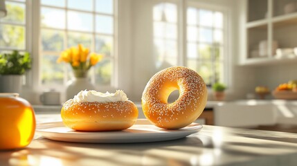 Delightful Doughnuts: A Gourmet Still Life in a Bright Kitchen Setting