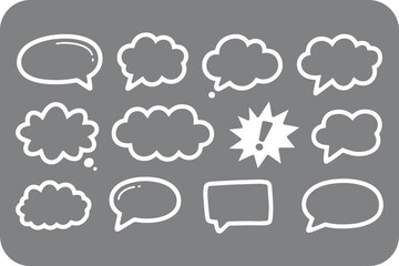 Collection of Twelve Hand Drawn Speech Bubbles and Thought Bubbles for Communication Design