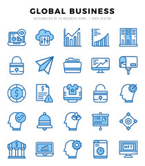 Global Business Icons Pack Two Color Style. Vector illustration.