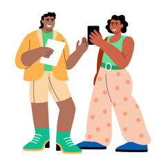 A flat style illustration showing influencers discussion