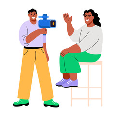 A flat illustration showing video making influencers