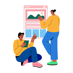 Social media influencers native advertising, flat illustration
