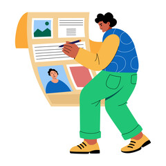 A flat style illustration depicting newspaper ad