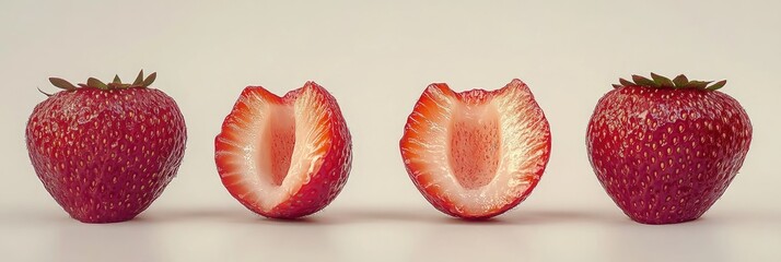 Fresh strawberries, whole and halved, arranged in a row
