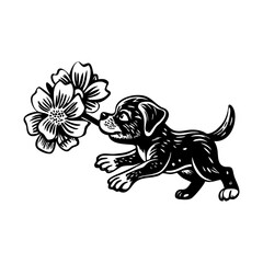 A vintage style icon of an adorable puppy