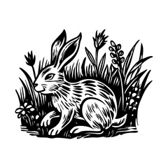 A vintage style icon of a wild rabbit