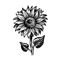 A vintage style icon showing blooming sunflower 