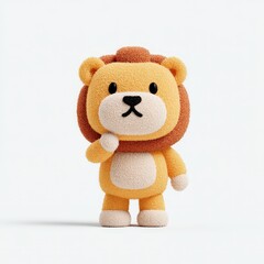3D chibi lion making thinking gesture with paw on chin