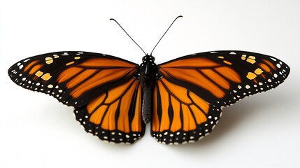 Naklejka premium Monarch butterfly on a white backdrop realistic nature photography with high resolution details and soft lighting overlay cut out on isolated transparent removed background