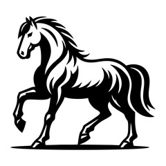 Classic Black and White Horse Vector Illustration Featuring Bold Stallion in Reared Position with Engraving Line Art Style for Use in Posters Tattoos or Branding
