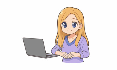 cute businesswoman working with computer cartoon illustration