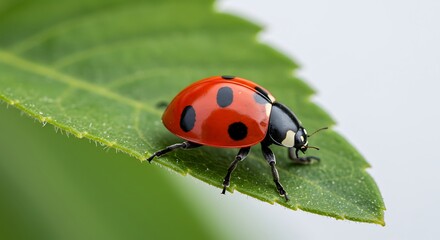 Naklejka premium Macro Ladybug on Green Leaf – Realistic Close-Up