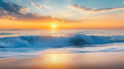Fototapeta premium wave and sunset on a background a sea
