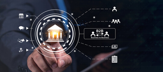 Digital interface illustrating B2B transactions with a focus on technology and business connections.