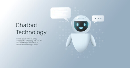 AI Chat bot icon. Robot with speech bubble. Virtual smart assistant bot. Personal assistant concept. Machine learning, Neural network, Artificial Intelligence (AI) technology innovation background.