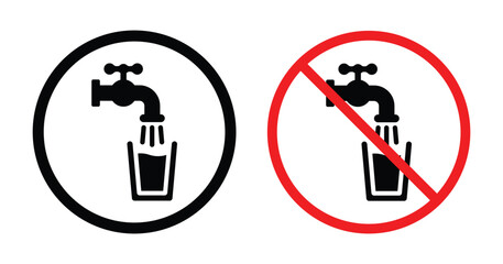 Do Not Drink Water Icon Set - Tap Water Warning Sign, Drinkable Water Symbol Vector