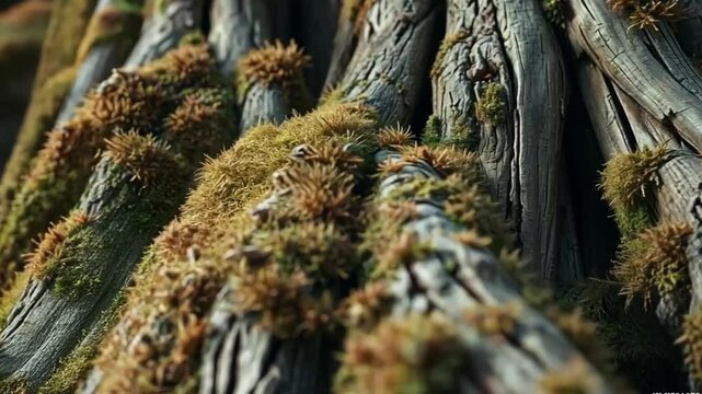 wooden trunk overgrown with mistletoe grass footage