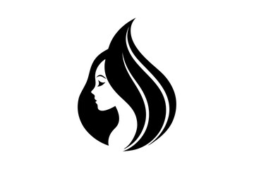 Stylized vector profile of a beautiful woman with long hair, perfect for a salon or spa logo