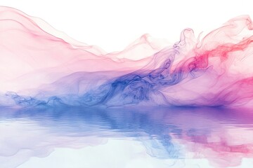 Fototapeta premium Abstract landscape of swirling, flowing colors, mirroring on a calm surface. Soft, ethereal, and dreamy, with a gradient of pinks, purples, and blues