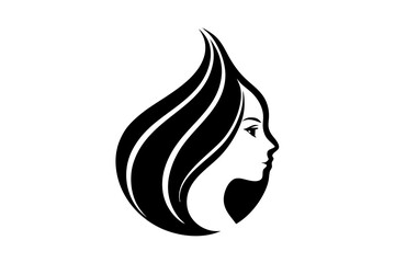 Elegant vector silhouette illustration of a woman's face and head with flowing hair, ideal for beauty, fashion, or spa logo designs.