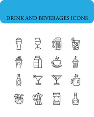 drink and beverages. Linear icon collection. Editable stroke.