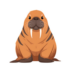 Fototapeta premium A charming cartoon illustration of a walrus in a sitting position, exuding cuteness with its large tusks