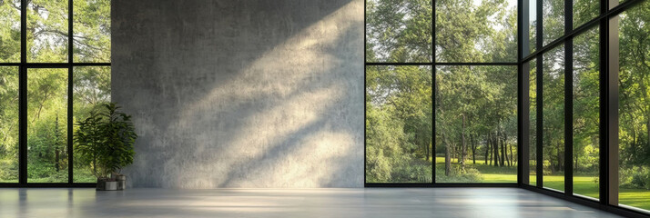 Naklejka premium space empty room nature view render,There are polished concrete floor and wall