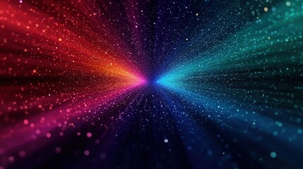 Vivid Color Explosion with Light Rays and Glittering Particles in Cosmic Background for Abstract Designs