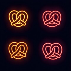 Set of German Pretzel Snack Icon Baked Pastry Breakfast Crunchy Bread Bavaria Oktoberfest Bake Dough Cookies Neon illustration