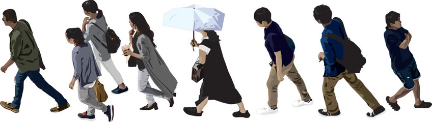 Top View People Walking Graphic Vector Art