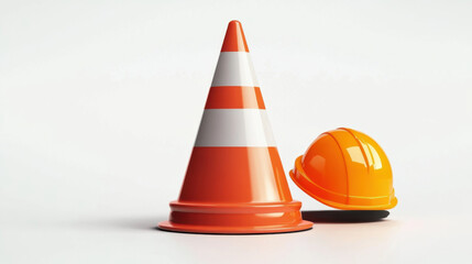 Traffic cones and under construction warning sign. Road safety and prevention of accidents