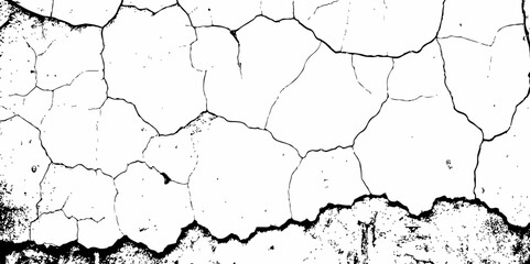 Black and white scratched grunge isolated on background, Cracked concrete wall covered texture . Ground cracks background.