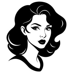 Here's your sentence:

Elegant vector illustration of a woman's face with stylish hair, makeup, and artistic black silhouette design