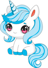 Blue Unicorn Sitting Cartoon Vector