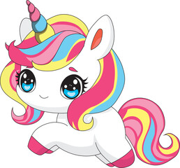 Running Unicorn Cartoon Doodle Vector