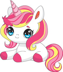 Sitting Unicorn Cartoon Doodle Vector