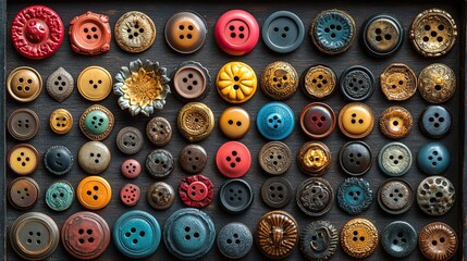 Fototapeta premium A collection of vintage buttons of various shapes and sizes