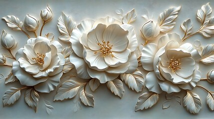 Elegant white floral embossed luxurious wall decoration high resolution image