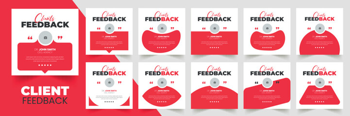 Customer feedback testimonial social media post web banner template Bundle. Customer feedback review or testimonial social media post design	