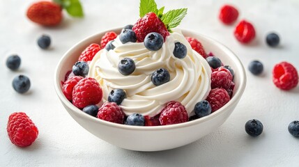 A tall glass filled with creamy vanilla ice cream topped with a rich, dark berry sauce and fresh blackberries.