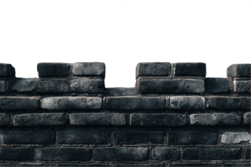Dark Gray Brick Wall with Crenelations on Transparent Background, PNG